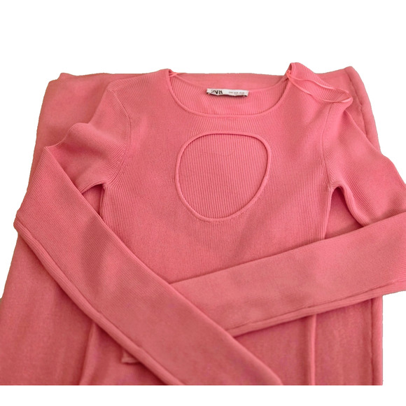 Zara pink cut-out long sleeve stretch knit dress M - Picture 6 of 13